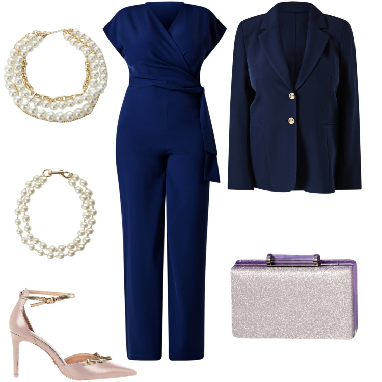 Outfit donna - Sopra la 50. Stile Chic per Cerimonia. Abbinamento con collane, braccialetti, tute, pochette, blazer, décolleté.