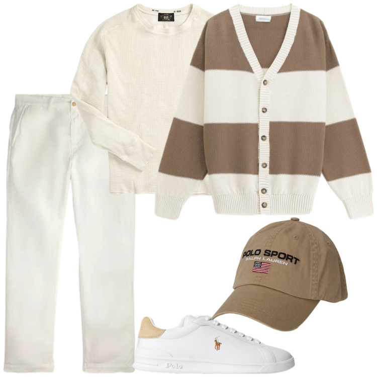Outfit uomo - Adorabile. Stile Trendy per Serata speciale. Abbinamento con cardigans, maglieria, sneakers, pantaloni, cappelli.