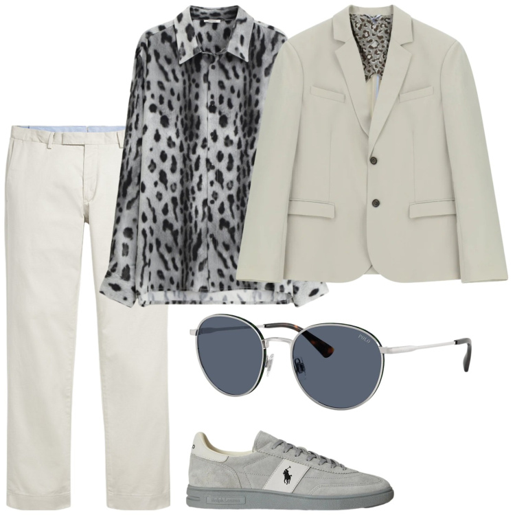 Outfit uomo - La camicia maculata. Stile Business/Elegante per Cerimonia. Abbinamento con giacche, camicie, pantaloni chino, sneakers, occhiali da sole.
