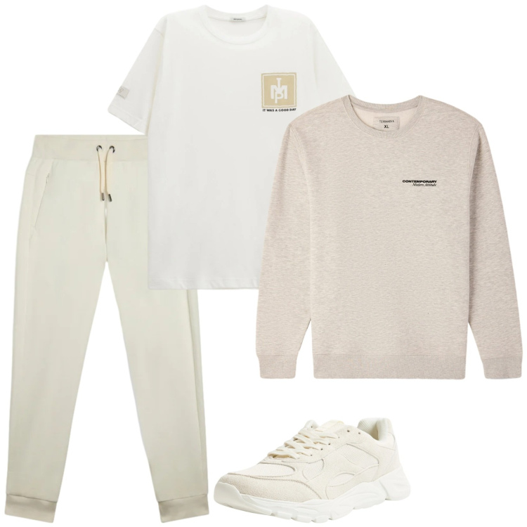 Outfit uomo - Sport in chiaro. Stile Casual per Sport. Abbinamento con sneakers, felpe, t-shirt, pantaloni.