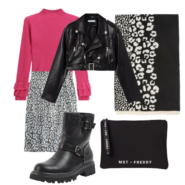 Outfit donna - Total look #2342599. Stile Casual per Serata fuori. Abbinamento con stivaletti, giacche, maglieria, sciarpe, pochette, gonne.