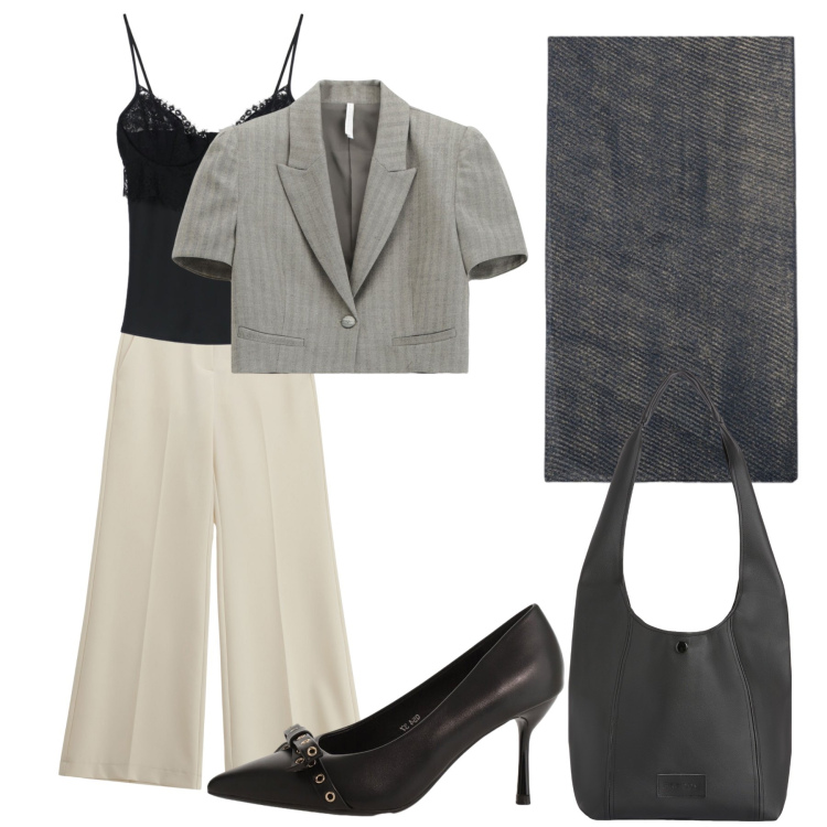 Outfit donna - Total look #2342603. Stile Casual chic per Ufficio. Abbinamento con canottiere, décolleté, pantaloni, blazer, stole, borse a spalla.