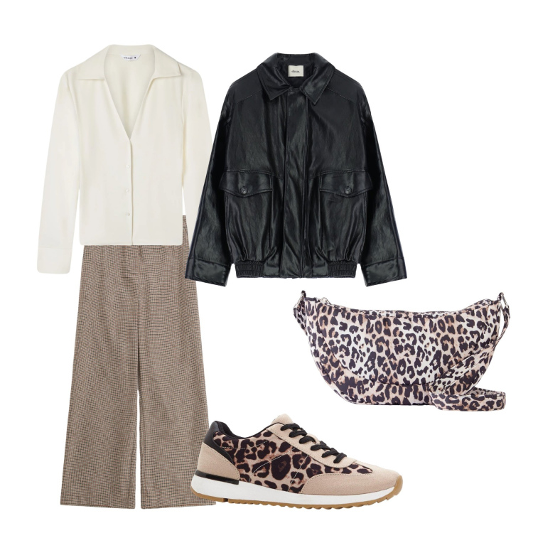 Outfit donna - Total look #2342605. Stile Casual per Tutti i giorni. Abbinamento con sneakers, borse a tracolla, camicie, blazer, pantaloni a palazzo.