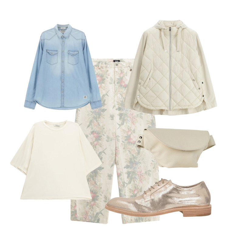 Outfit donna - Spring in the air. Stile Urban per Scuola/Università. Abbinamento con marsupi, scarpe stringate, pantaloni a palazzo, camicie, t-shirt, giacche.