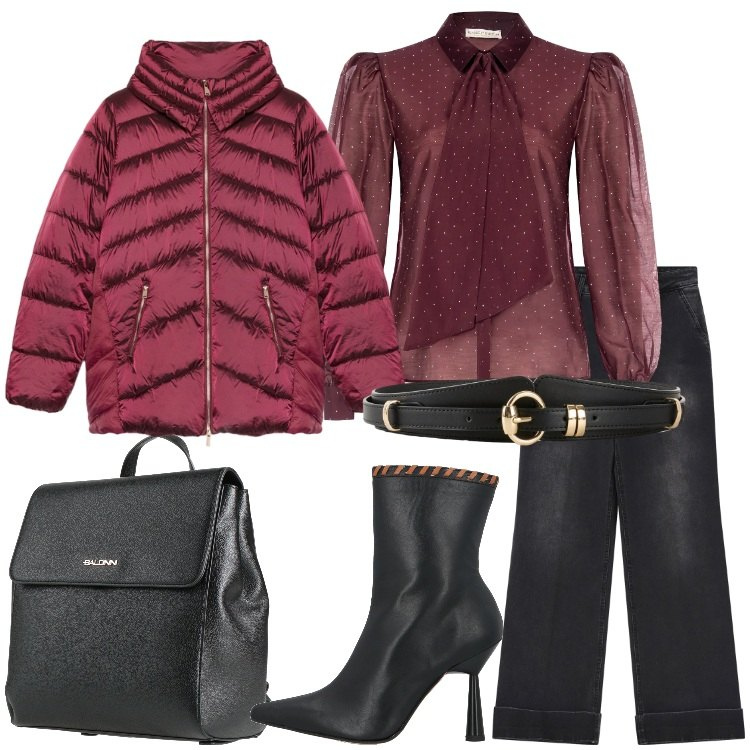 Outfit donna - Un tocco di luce d’inverno. Stile Casual chic per Tutti i giorni. Abbinamento con stivaletti, zaini, cinture, piumini, jeans, camicie.