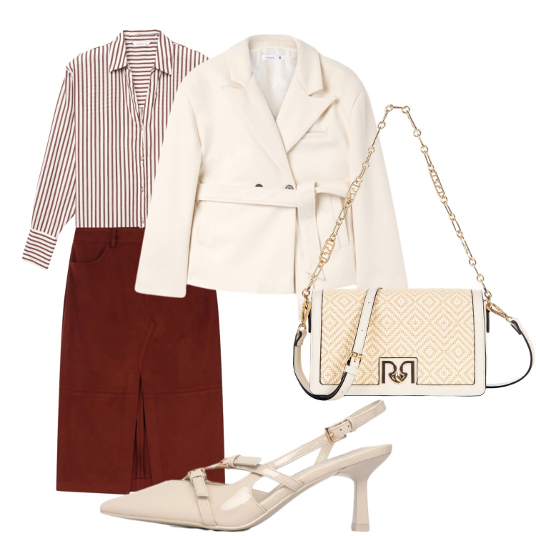 Outfit donna - Total look #2342624. Stile Bon Ton per Serata fuori. Abbinamento con blazer, décolleté, camicie, gonne longuette, borse a tracolla.