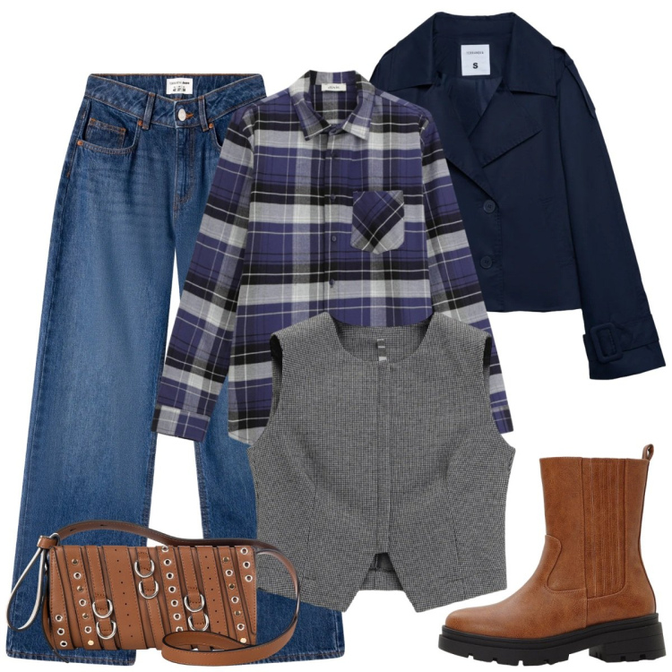 Outfit donna - Buongiorno. Stile Casual per Tutti i giorni. Abbinamento con stivaletti chelsea, caban, jeans, gilet, camicie, borse a spalla.