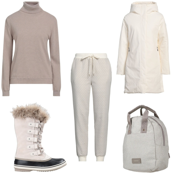 Outfit donna - Un salto sulle Piste.. Stile Sporty chic per Tutti i giorni. Abbinamento con zaini, maglieria, parka, pantaloni, stivali da neve.