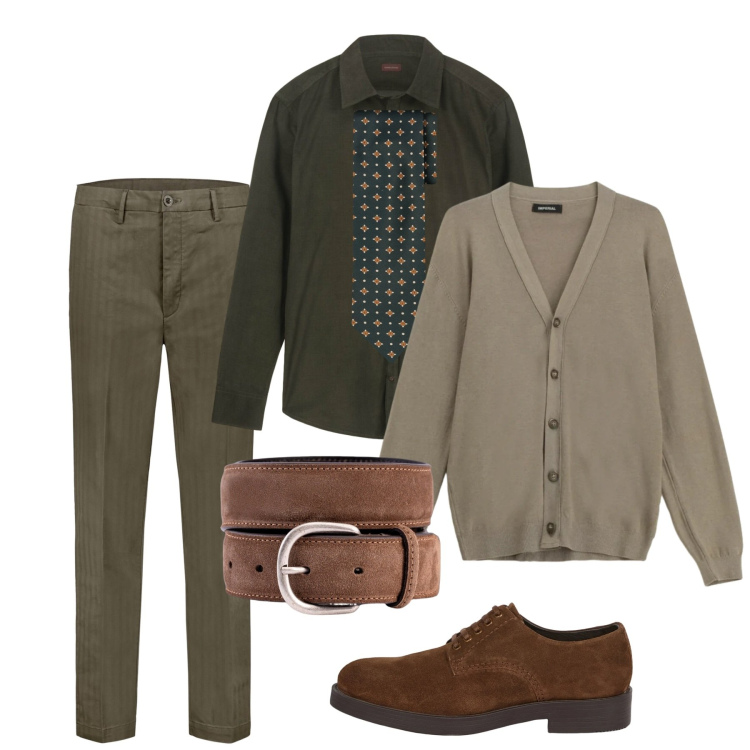 Outfit uomo - Febbraio british. Stile Casual per Tutti i giorni. Abbinamento con cardigans, pantaloni, scarpe stringate, camicie, cinture, cravatte.