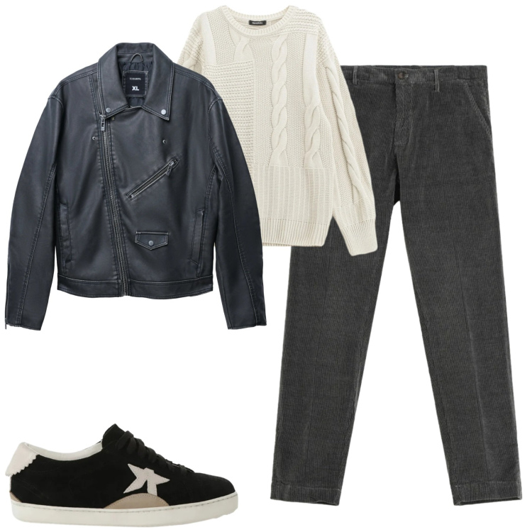 Outfit uomo - Febbraio. Stile Casual per Tutti i giorni. Abbinamento con giacche, maglieria, pantaloni chino, sneakers.