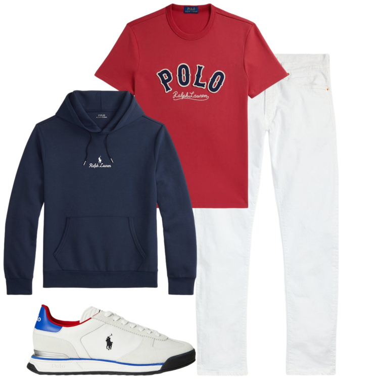 Outfit uomo - City. Stile Casual per Tutti i giorni. Abbinamento con jeans, felpe con cappuccio, sneakers, t-shirt.