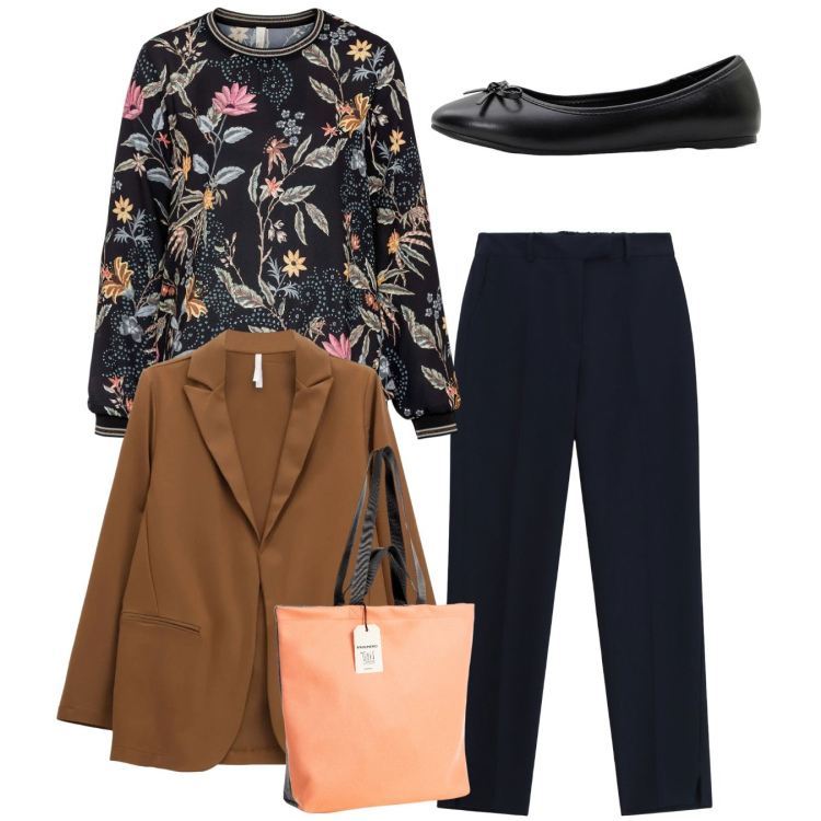 Outfit donna - Fiori. Stile Bon Ton per Tutti i giorni. Abbinamento con ballerine, bluse, pantaloni, blazer, borse tote.