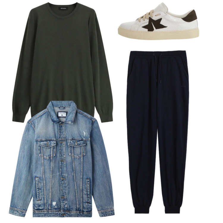 Outfit uomo - City. Stile Casual per Tutti i giorni. Abbinamento con giacche, maglieria, sneakers, pantaloni.