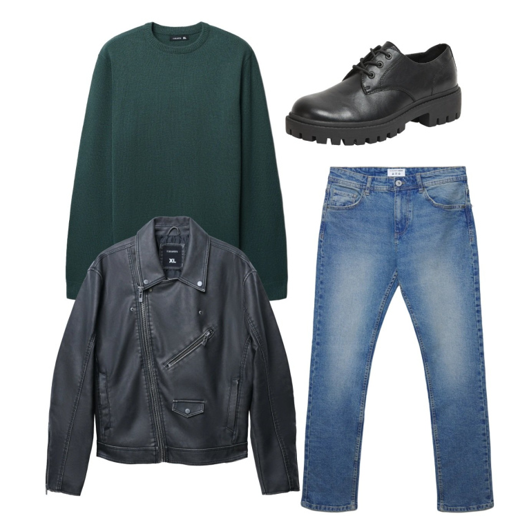 Outfit uomo - City. Stile Casual per Tutti i giorni. Abbinamento con scarpe stringate, giacche, maglieria, jeans dritti.
