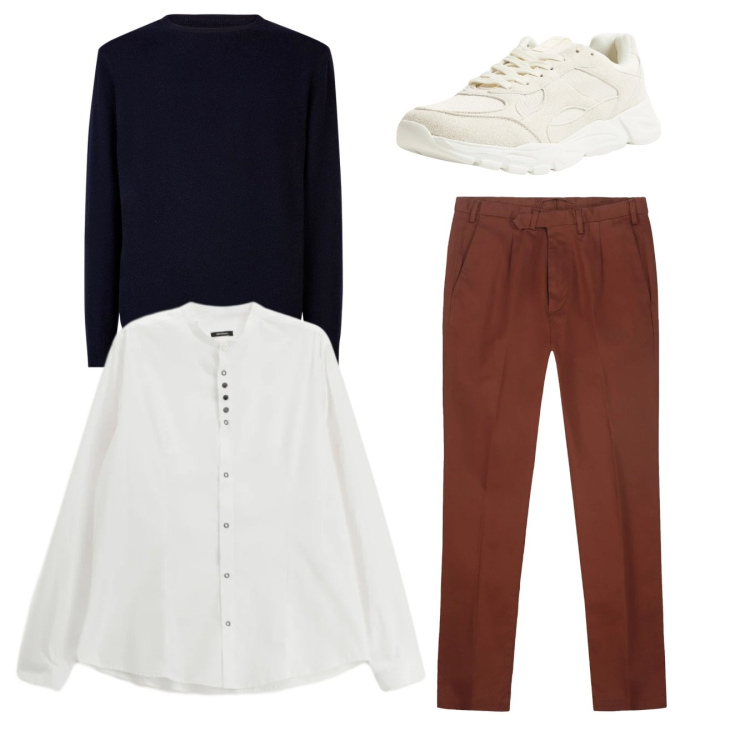 Outfit uomo - City. Stile Casual per Tutti i giorni. Abbinamento con sneakers, camicie, maglieria, pantaloni.