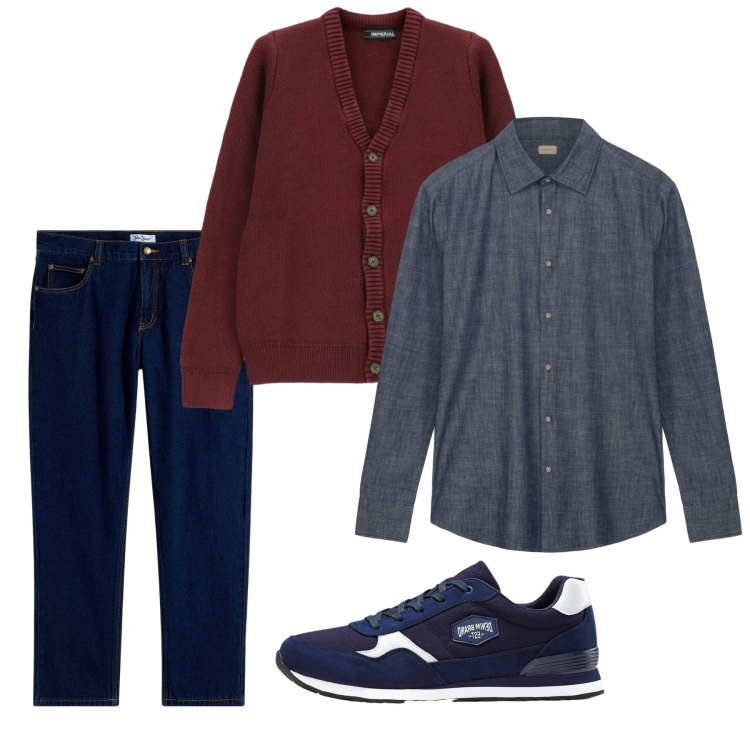 Outfit uomo - Comfy. Stile Casual per Tutti i giorni. Abbinamento con jeans dritti, sneakers, cardigans, camicie.