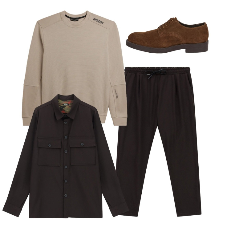 Outfit uomo - City. Stile Casual per Tutti i giorni. Abbinamento con pantaloni, camicie, felpe, scarpe stringate.