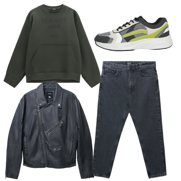 Outfit uomo - City. Stile Casual per Tutti i giorni. Abbinamento con felpe, jeans strappati, giacche, sneakers.