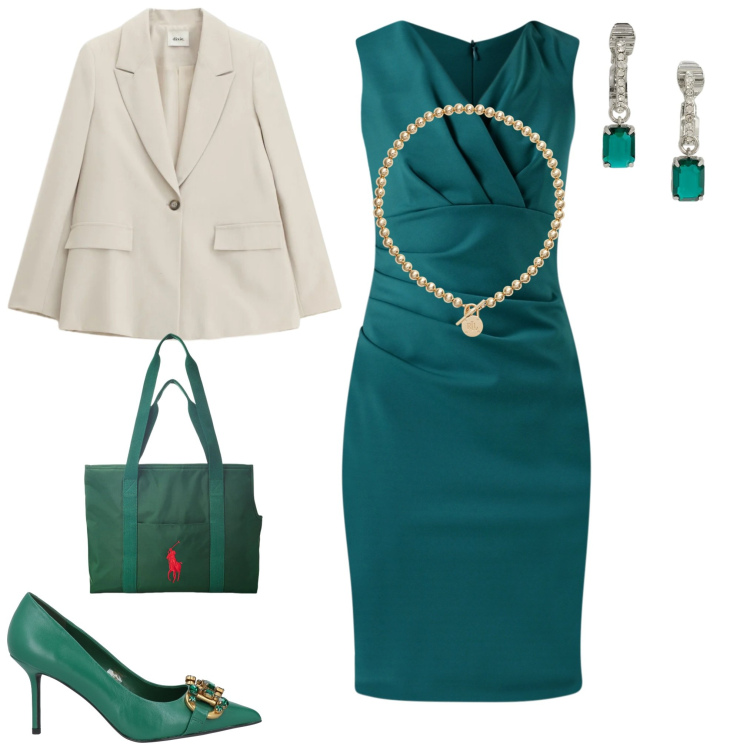 Outfit donna - Total look #2342676. Stile Chic per Cerimonia. Abbinamento con décolleté, blazer, vestiti a tubino, collane, orecchini, borse tote.