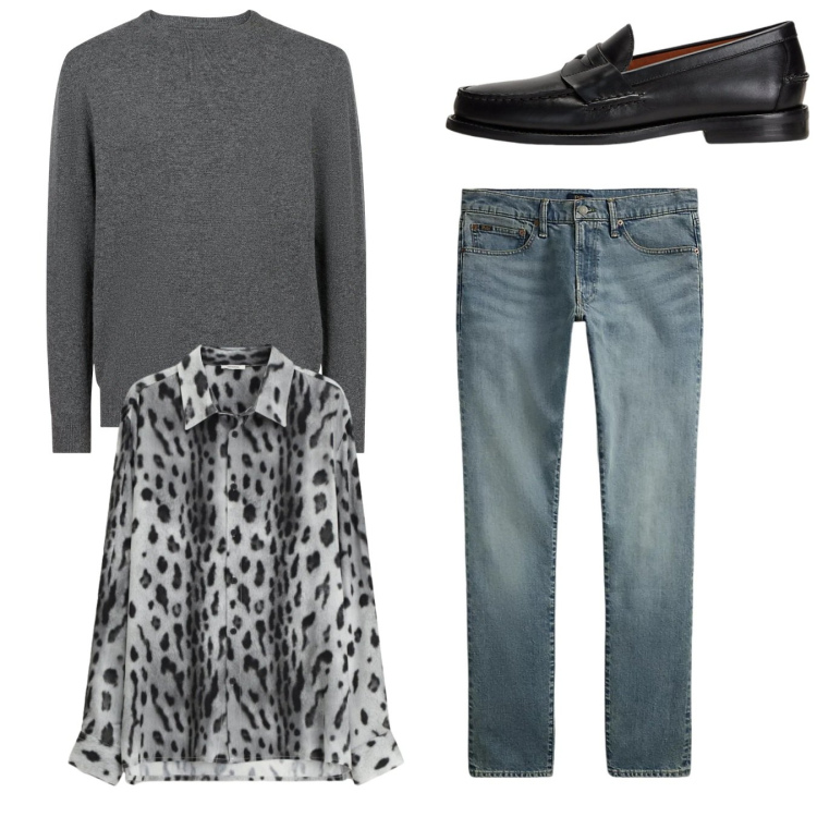 Outfit uomo - City. Stile Casual per Tutti i giorni. Abbinamento con camicie, scarpe stringate, jeans, maglieria.