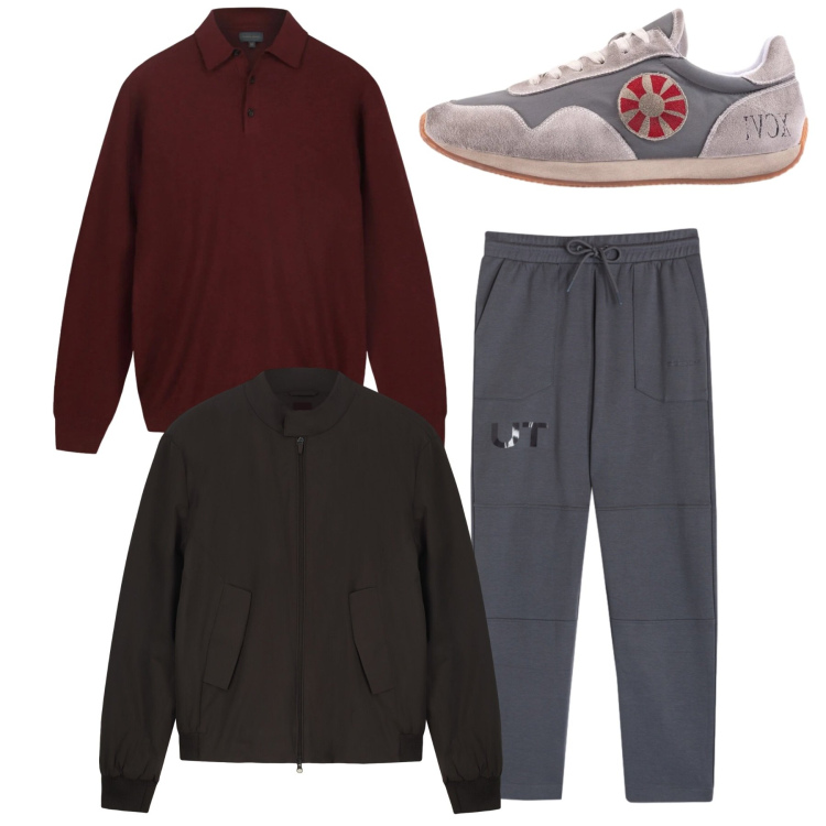 Outfit uomo - Total look. Stile Casual per Tutti i giorni. Abbinamento con pantaloni, sneakers, bomber, maglieria.