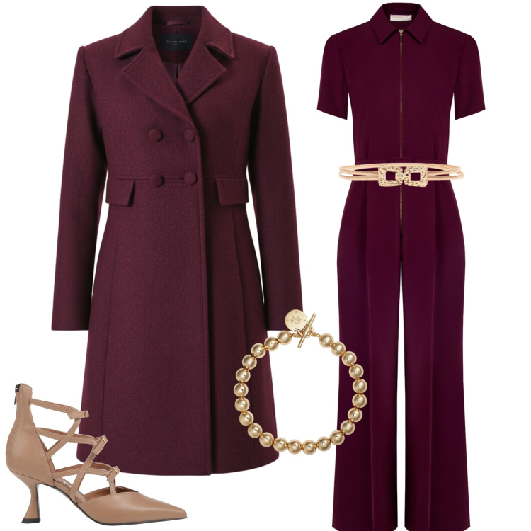 Outfit donna - Un tocco di luce d\'inverno. Stile Casual chic per Cerimonia. Abbinamento con décolleté, cinture, tute, cappotti, braccialetti.