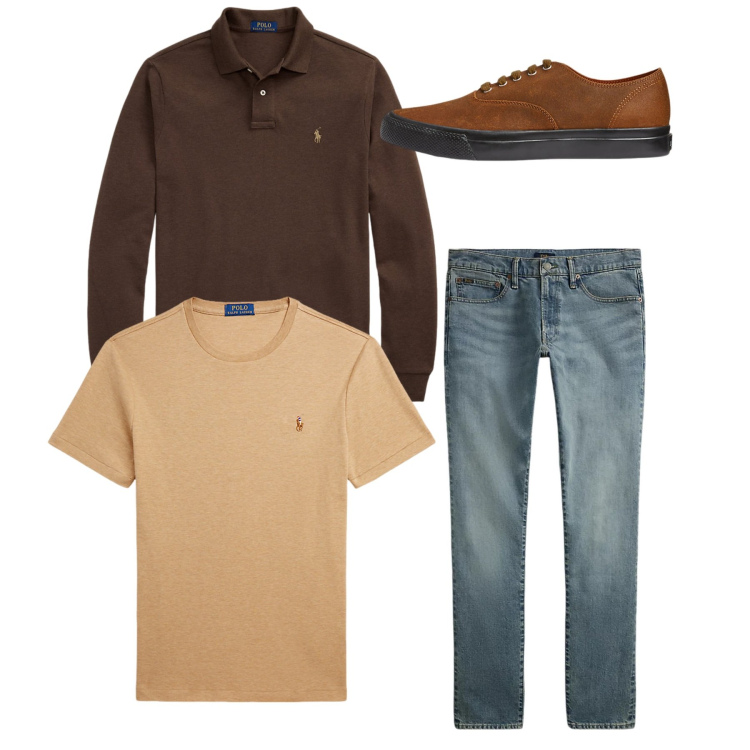 Outfit uomo - Total look. Stile Casual per Tutti i giorni. Abbinamento con sneakers, t-shirt, jeans, polo.