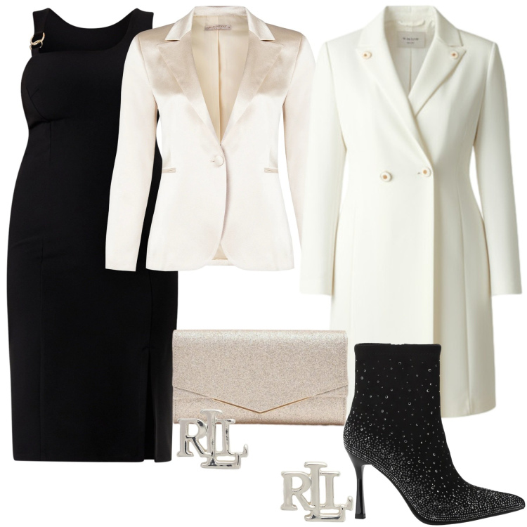 Outfit donna - Chic sopra la 50. Stile Chic per Cerimonia. Abbinamento con stivaletti, clutch, vestiti a tubino, blazer, cappotti, orecchini.