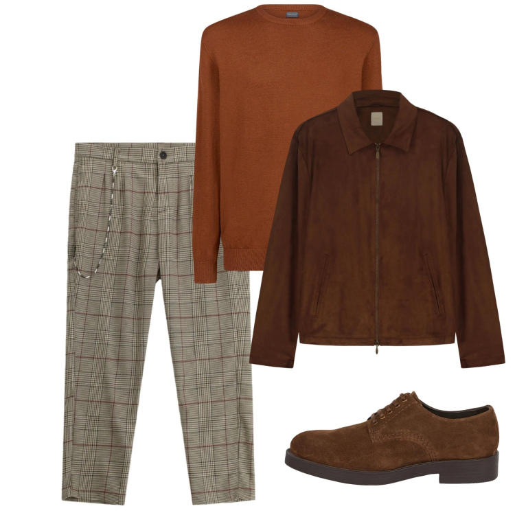 Outfit uomo - Febbraio british. Stile Casual per Tutti i giorni. Abbinamento con pantaloni, maglieria, scarpe stringate, giacche.