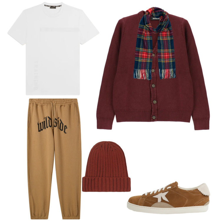 Outfit uomo - Calore, Texture e Relax. Stile Urban per Tutti i giorni. Abbinamento con sneakers, cardigans, pantaloni, t-shirt, berretti, sciarpe.