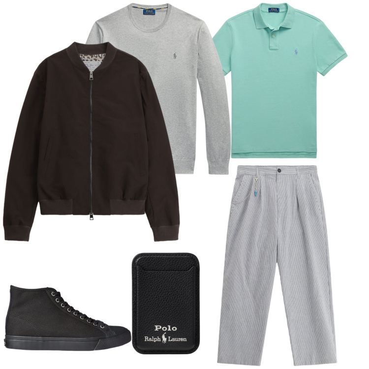 Outfit uomo - Urban Mint. Stile Urban per Tutti i giorni. Abbinamento con pantaloni, bomber, sneakers, maglieria, polo, portafogli.