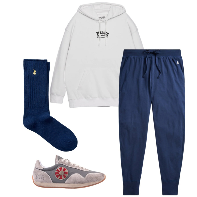 Outfit uomo - Total look #2342758. Stile Urban per Sport. Abbinamento con felpe con cappuccio, pantaloni, calzini, sneakers.