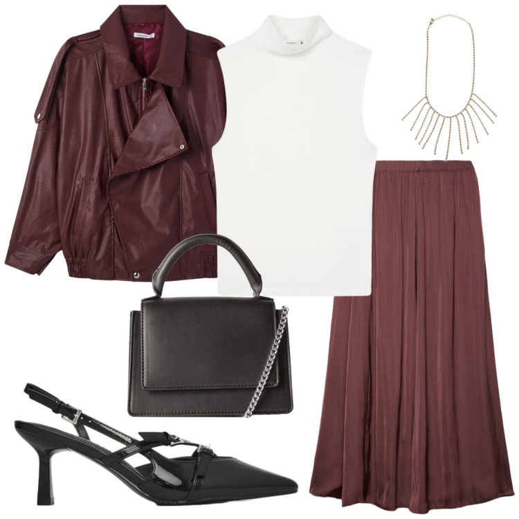 Outfit donna - Oggi vado al lavoro. Stile Casual per Ufficio. Abbinamento con giacche, décolleté, gonne longuette, collane, borse a tracolla, canottiere.