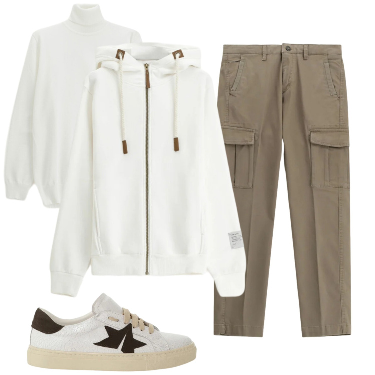 Outfit uomo - Total look #2342786. Stile Casual per Tutti i giorni. Abbinamento con pantaloni cargo, felpe con cappuccio, maglieria, sneakers.