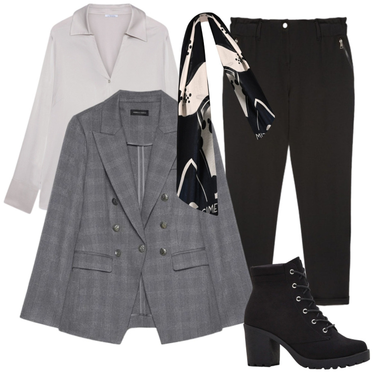 Outfit donna - Total look #2342793. Stile Sporty chic per Ufficio. Abbinamento con stivaletti, blazer, camicie, pantaloni, sciarpe.