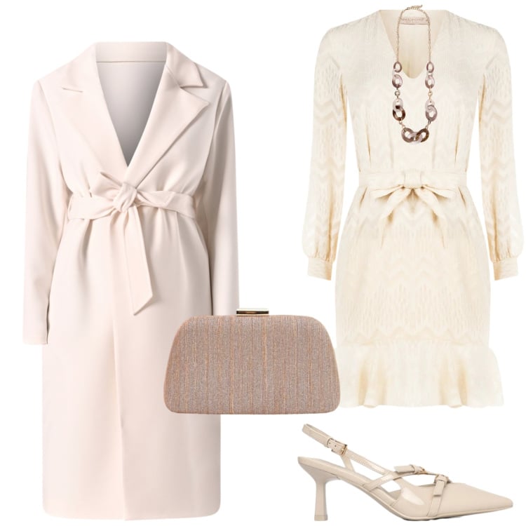 Outfit donna - Tonalità soft. Stile Chic per Cerimonia. Abbinamento con collane, décolleté, pochette, cappotti, vestiti corti.