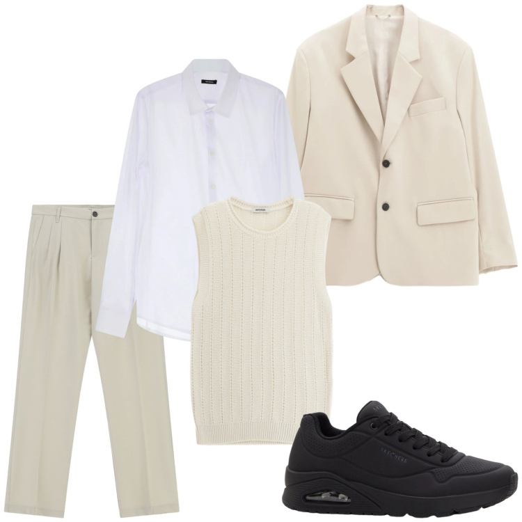 Outfit uomo - Tessuti che scaldano. Stile Casual per Ufficio. Abbinamento con sneakers, giacche, camicie, pantaloni, maglieria.