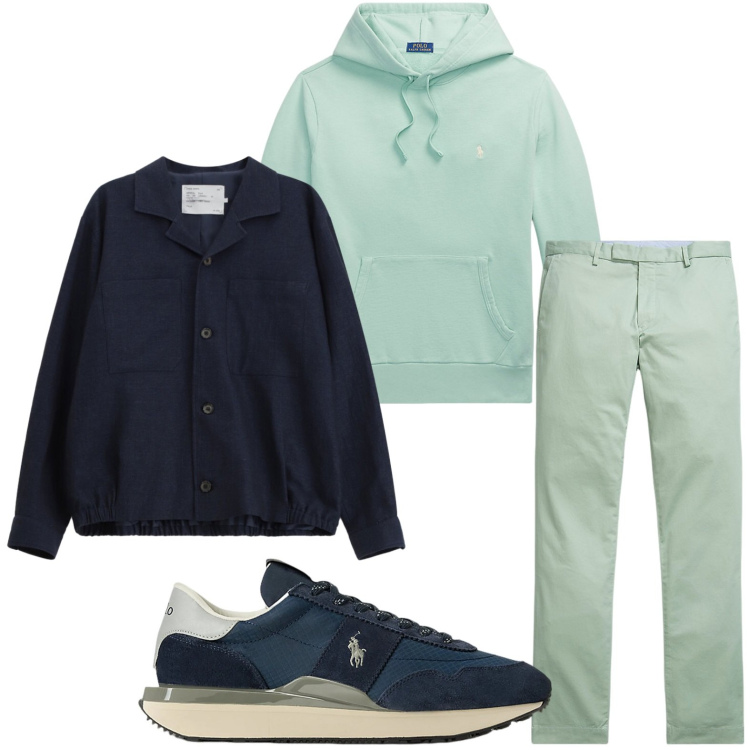 Outfit uomo - La giacca oceano profondo. Stile Trendy per Tutti i giorni. Abbinamento con cappotti, felpe con cappuccio, pantaloni, sneakers.