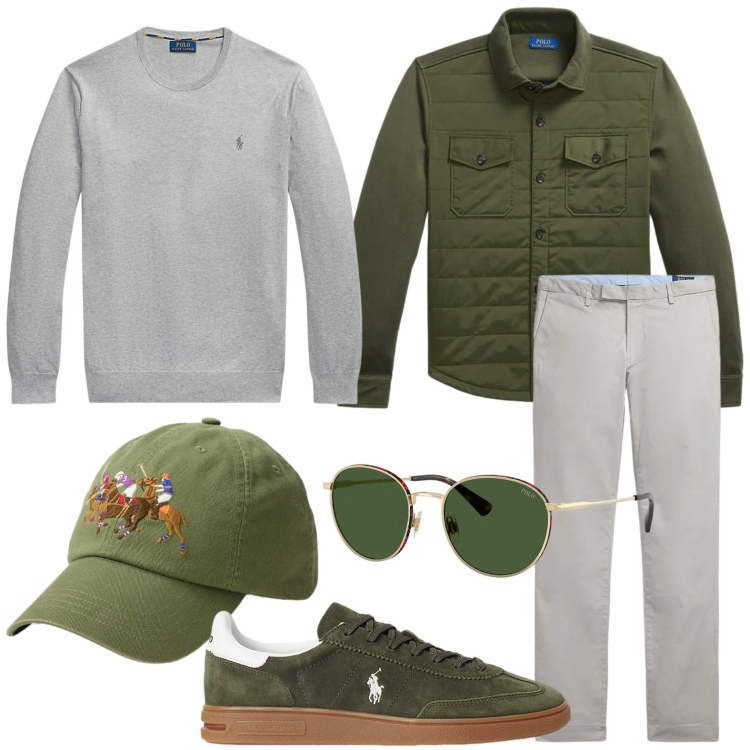 Outfit uomo - Green lovers. Stile Urban per Tutti i giorni. Abbinamento con maglieria, sneakers, pantaloni, occhiali da sole, cappotti, cappelli.