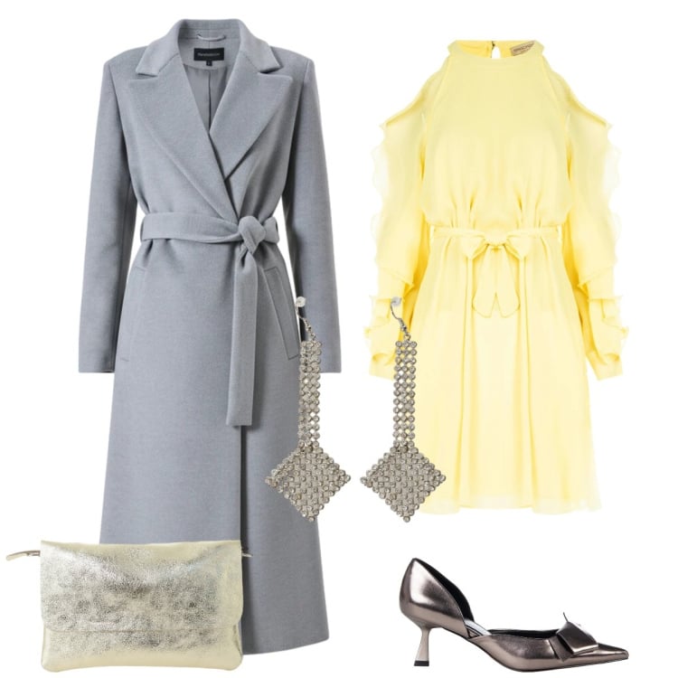 Outfit donna - Total look #2342863. Stile Trendy per Tutti i giorni. Abbinamento con cappotti, vestiti corti, décolleté, borse a spalla, orecchini.