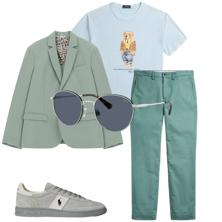 Outfit uomo - Total look #2342865. Stile Trendy per Tutti i giorni. Abbinamento con giacche, pantaloni, sneakers, occhiali da sole, t-shirt.