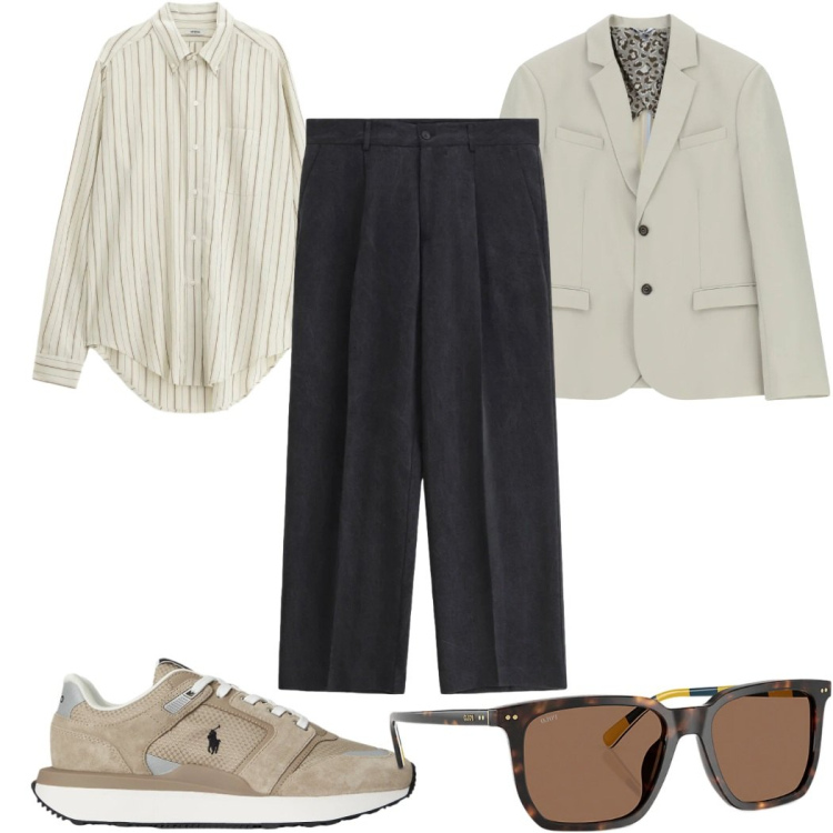 Outfit uomo - Total look #2342867. Stile Casual per Tutti i giorni. Abbinamento con giacche, camicie, pantaloni, occhiali da sole, sneakers.