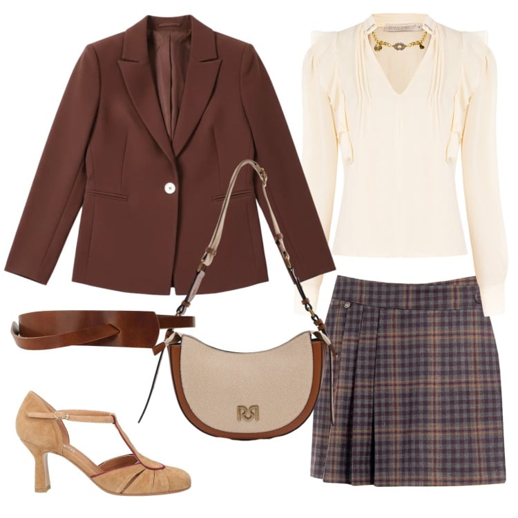 Outfit donna - Gonna a pieghe. Stile Bon Ton per Tutti i giorni. Abbinamento con décolleté, borse a tracolla, minigonne, bluse, blazer, cinture.