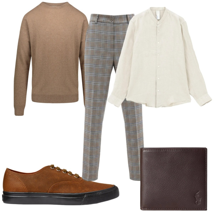 Outfit uomo - Total look #2342882. Stile Casual per Ufficio. Abbinamento con camicie, pantaloni, sneakers, portafogli, maglieria.