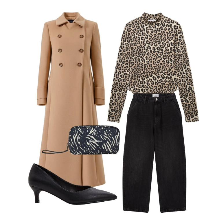 Outfit donna - Animalier. Stile Casual per Tutti i giorni. Abbinamento con décolleté, jeans, body, valigie, cappotti.