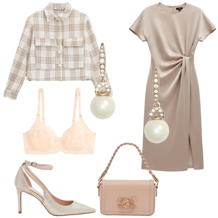 Outfit donna - Total look #2342919. Stile Bon Ton per Cerimonia. Abbinamento con cappotti, vestiti midi/longuette, décolleté, pochette, orecchini, reggiseni.