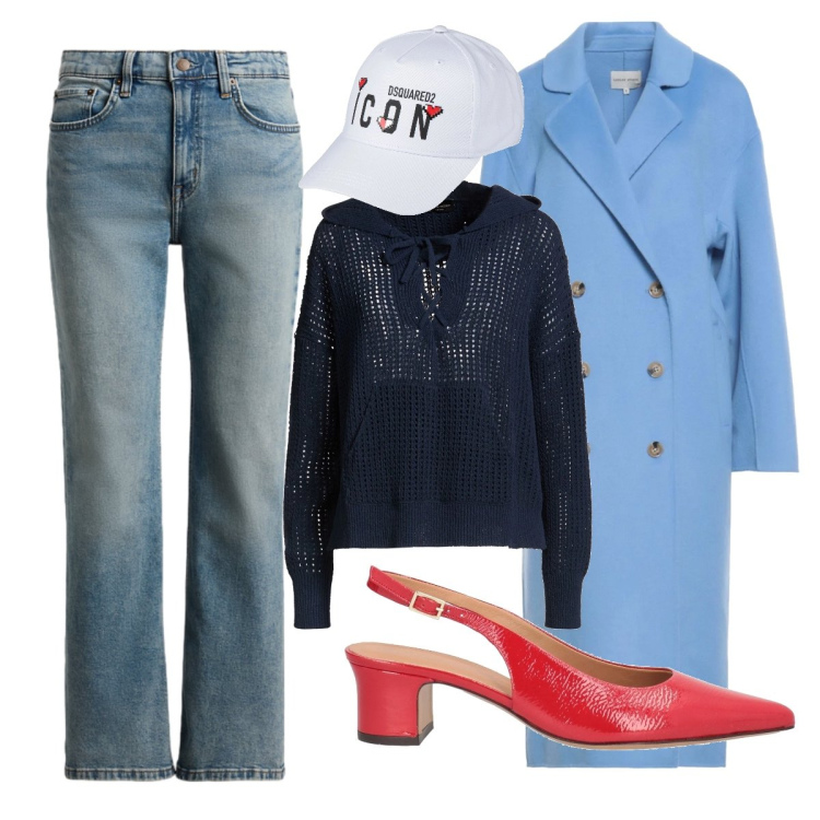 Outfit donna - Boyfriend jeans trendy. Stile Trendy per Scuola/Università. Abbinamento con décolleté, cappotti, pullovers, cappelli con visiera, jeans dritti.
