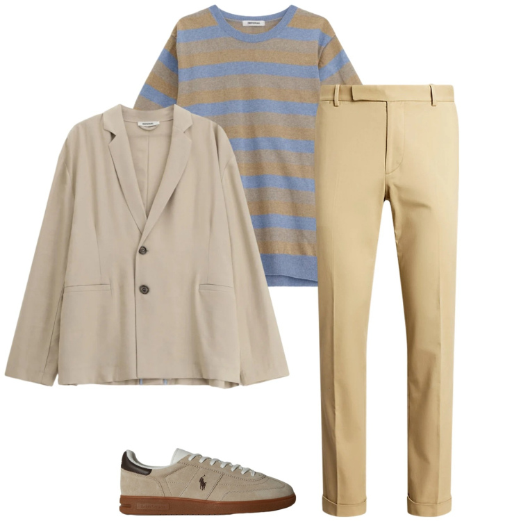 Outfit uomo - Total look #2342923. Stile Trendy per Tutti i giorni. Abbinamento con giacche, maglieria, pantaloni chino, sneakers.