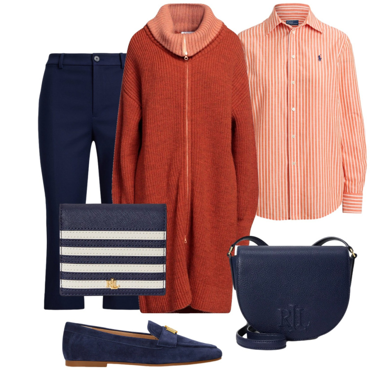 Outfit donna - C\'è Stile. Stile Casual chic per Tutti i giorni. Abbinamento con cardigans, mocassini, pantaloni, camicie, borse a tracolla, portafogli.