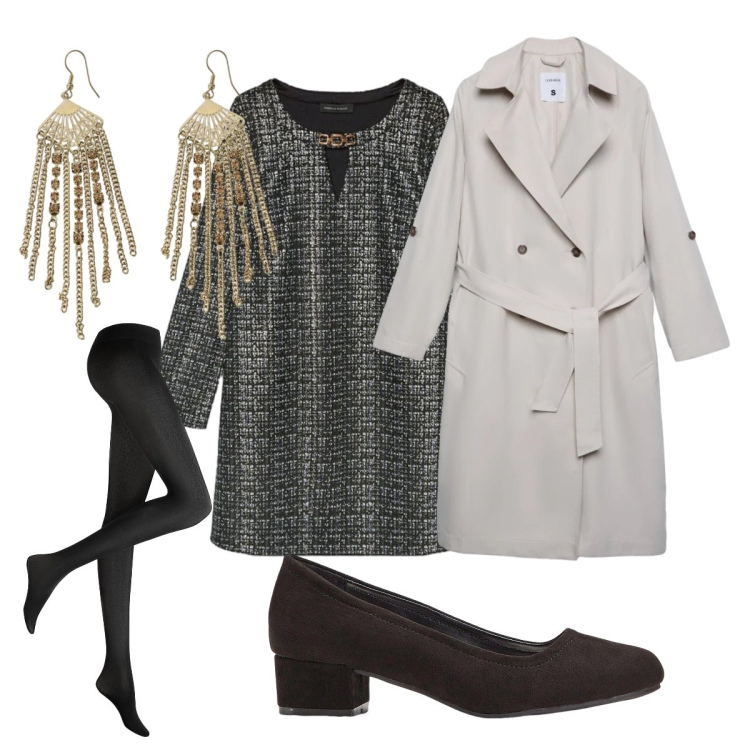 Outfit donna - Abito a quadretti un po’ retro’. Stile Bon Ton per Cerimonia. Abbinamento con décolleté, collant, trench, vestiti corti, orecchini.